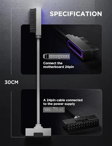AsiaHorse Hydrus-24PIN PC PSU Extension Cable ARGB LED, Copper Wire Motherboard Power Extension, 30cm, White thumbnail 9