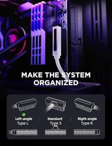 AsiaHorse Hydrus-24PIN PC PSU Extension Cable ARGB LED, Copper Wire Motherboard Power Extension, 30cm, White thumbnail 2