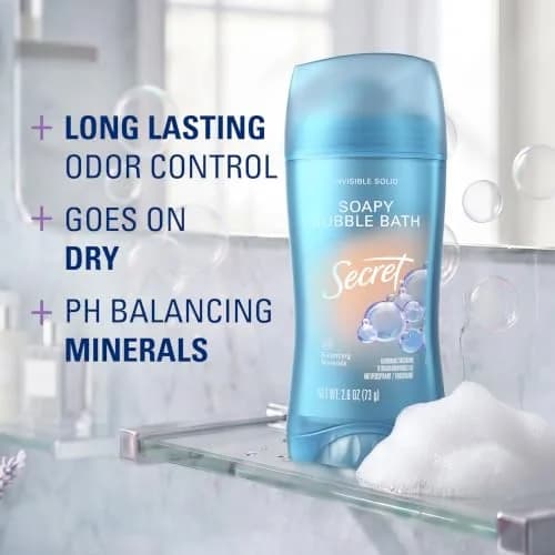 Secret Fresh Antiperspirant Deodorant for Women, Soapy Bubble Bath Scent, 72hr Protection, 77g (2.6 oz) thumbnail 2