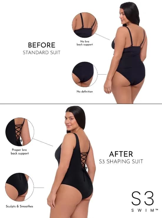 S3 Swim Women's Sculpting Square Neck Lace Back One Piece Swimsuit | Supportive Fit & Flattering Design thumbnail 2