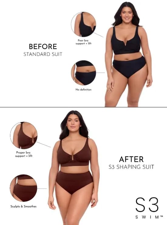 S3 Swim Supportive Banded U-Wire Midkini Top, Sangria | Comfortable, Supportive & Secure Fit thumbnail 2