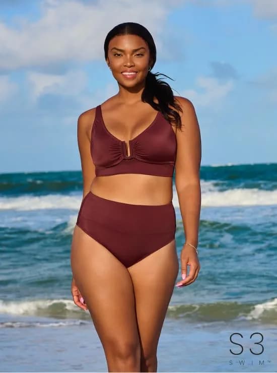 S3 Swim Supportive Banded U-Wire Midkini Top, Sangria | Comfortable, Supportive & Secure Fit thumbnail 5