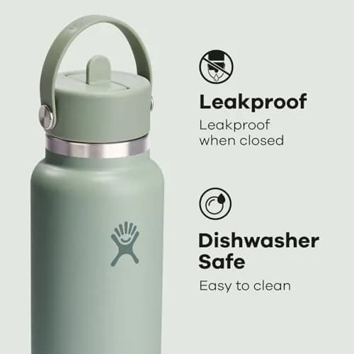 Hydro Flask Water Bottle - Insulated Stainless Steel - Wide Mouth Flex Straw Lid, Non Spill, Leakproof in 32 Oz Tonal Agave thumbnail 4