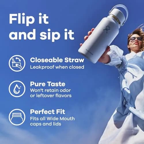 Hydro Flask Water Bottle - Insulated Stainless Steel - Wide Mouth Flex Straw Lid, Non Spill, Leakproof in 32 Oz Tonal Agave thumbnail 6
