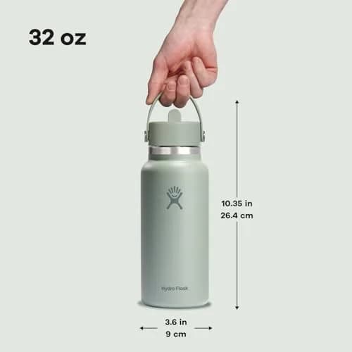 Hydro Flask Water Bottle - Insulated Stainless Steel - Wide Mouth Flex Straw Lid, Non Spill, Leakproof in 32 Oz Tonal Agave thumbnail 7
