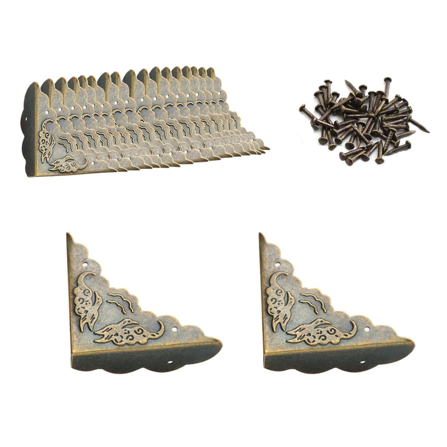 RFORPLY Metal Furniture Corner Protector 40 pcs | Antique Bronze, Vintage Style, Iron, 1.69x1.69x2.36 inch