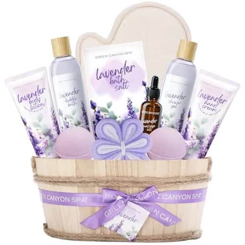 Green Canyon Spa 10pc Cherry Blossom Spa Gift Basket Set | Nourishing Hydration for Normal Skin — Lavender
