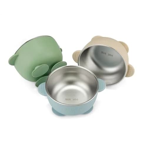 PandaEar 3 Pack Stainless Steel Baby Suction Bowls | Non-Slip Child Food Bowls with Silicone Sleeve for Toddlers & Infants thumbnail 1