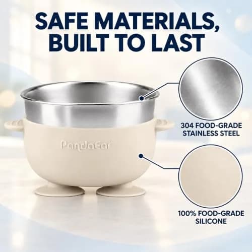 PandaEar 3 Pack Stainless Steel Baby Suction Bowls | Non-Slip Child Food Bowls with Silicone Sleeve for Toddlers & Infants thumbnail 5