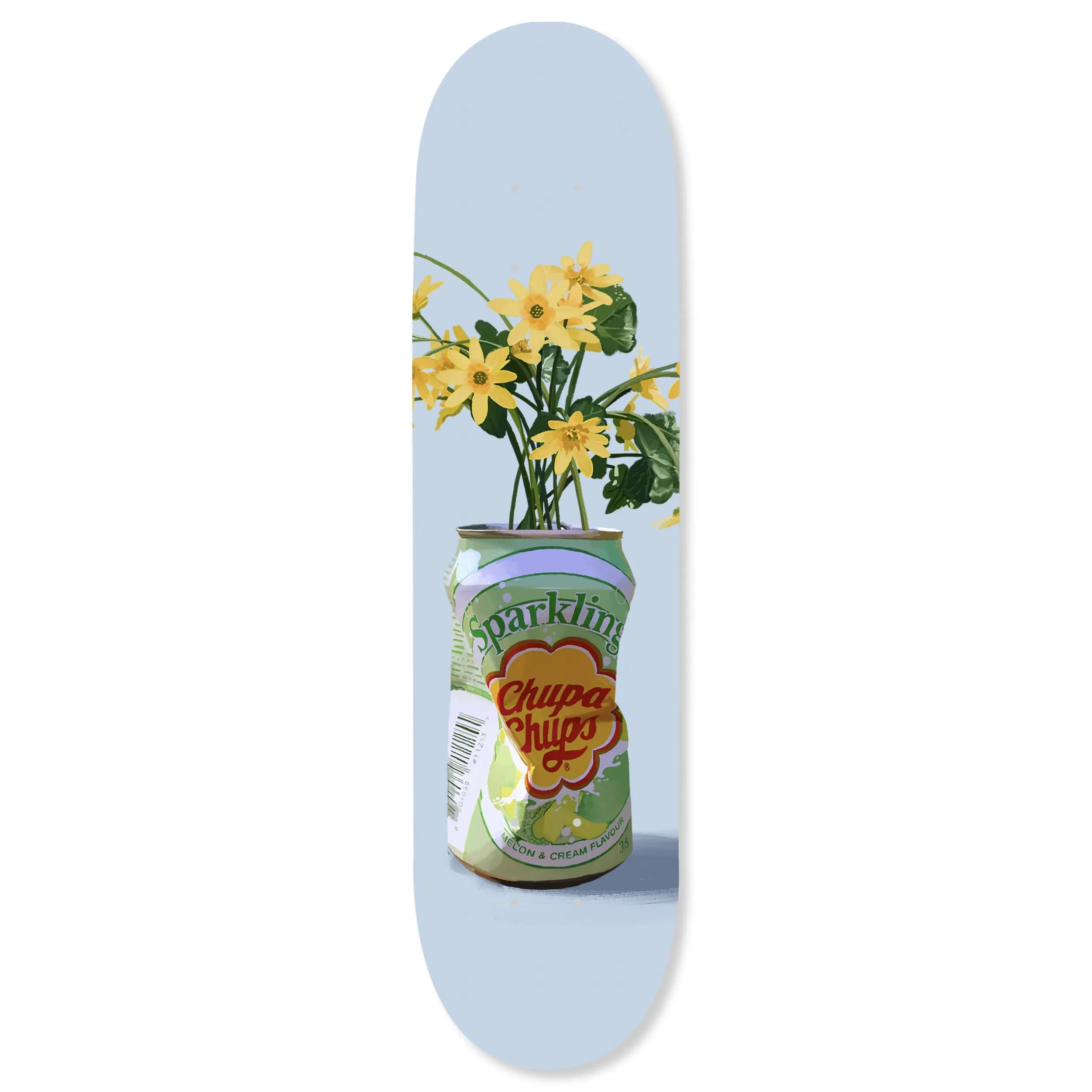 NotoriArt Pop Daisies Skateboard Wall Art 8" x 32" Acrylic Pop Art Decor — Sparkling Floral Vase