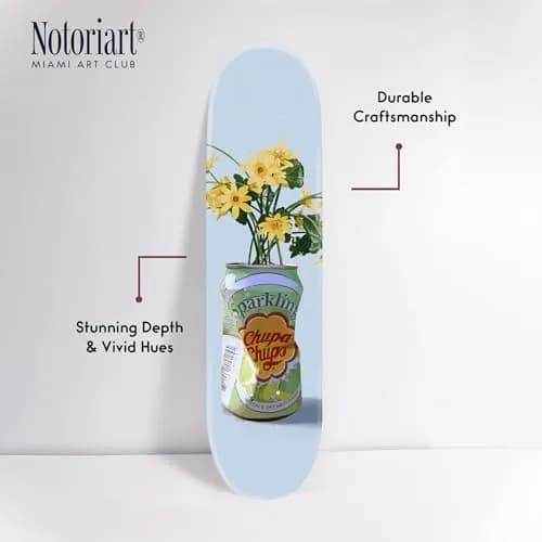 NotoriArt Trendy Pop Acrylic Wall Art Die-Cut 8" x 32" | Sparkling Floral Vase Skateboard thumbnail 4