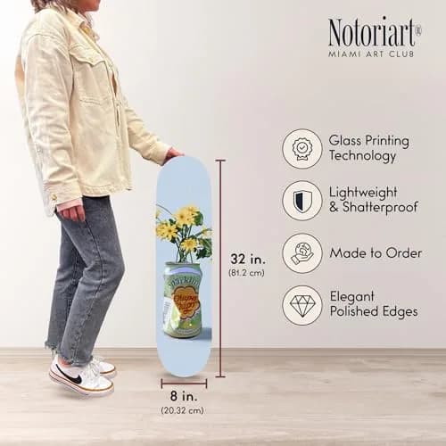 NotoriArt Trendy Pop Acrylic Wall Art Die-Cut 8" x 32" | Sparkling Floral Vase Skateboard thumbnail 6