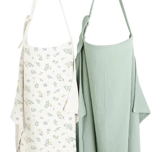 Konssy 2-Pack Muslin Nursing Cover Up with Rigid Hoop | 100% Cotton, Breathable, Adjustable Strap thumbnail 1