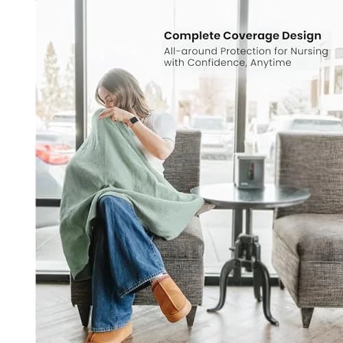 Konssy 2-Pack Muslin Nursing Cover Up with Rigid Hoop | 100% Cotton, Breathable, Adjustable Strap thumbnail 2