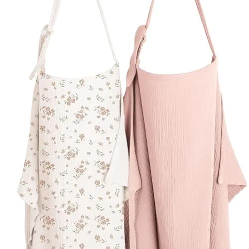 Konssy 2-Pack Muslin Nursing Cover Up with Rigid Hoop | 100% Cotton, Breathable, Adjustable Strap thumbnail 1