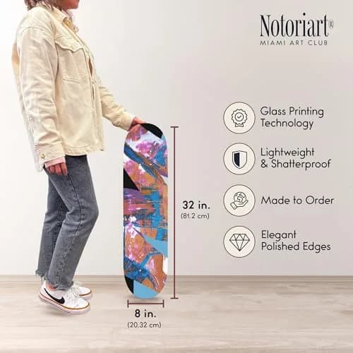 NotoriArt Pop Glitch Skateboard Wall Art 8" x 32" | Vibrant Acrylic Decor for Urban Spaces thumbnail 6
