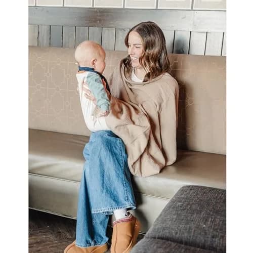 Konssy 2-Pack Muslin Nursing Cover Up with Rigid Hoop | 100% Cotton, Breathable, Adjustable Strap thumbnail 8