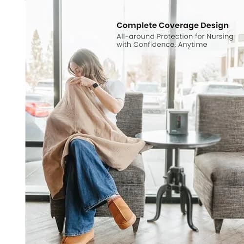 Konssy 2-Pack Muslin Nursing Cover Up with Rigid Hoop | 100% Cotton, Breathable, Adjustable Strap thumbnail 2