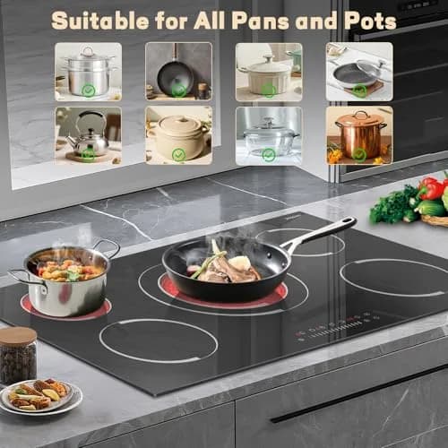 Jessier 36 Inch 5-Burner Electric Cooktop 9200W 220-240V | Slide-Touch Control with Timer & Safety Lock thumbnail 6