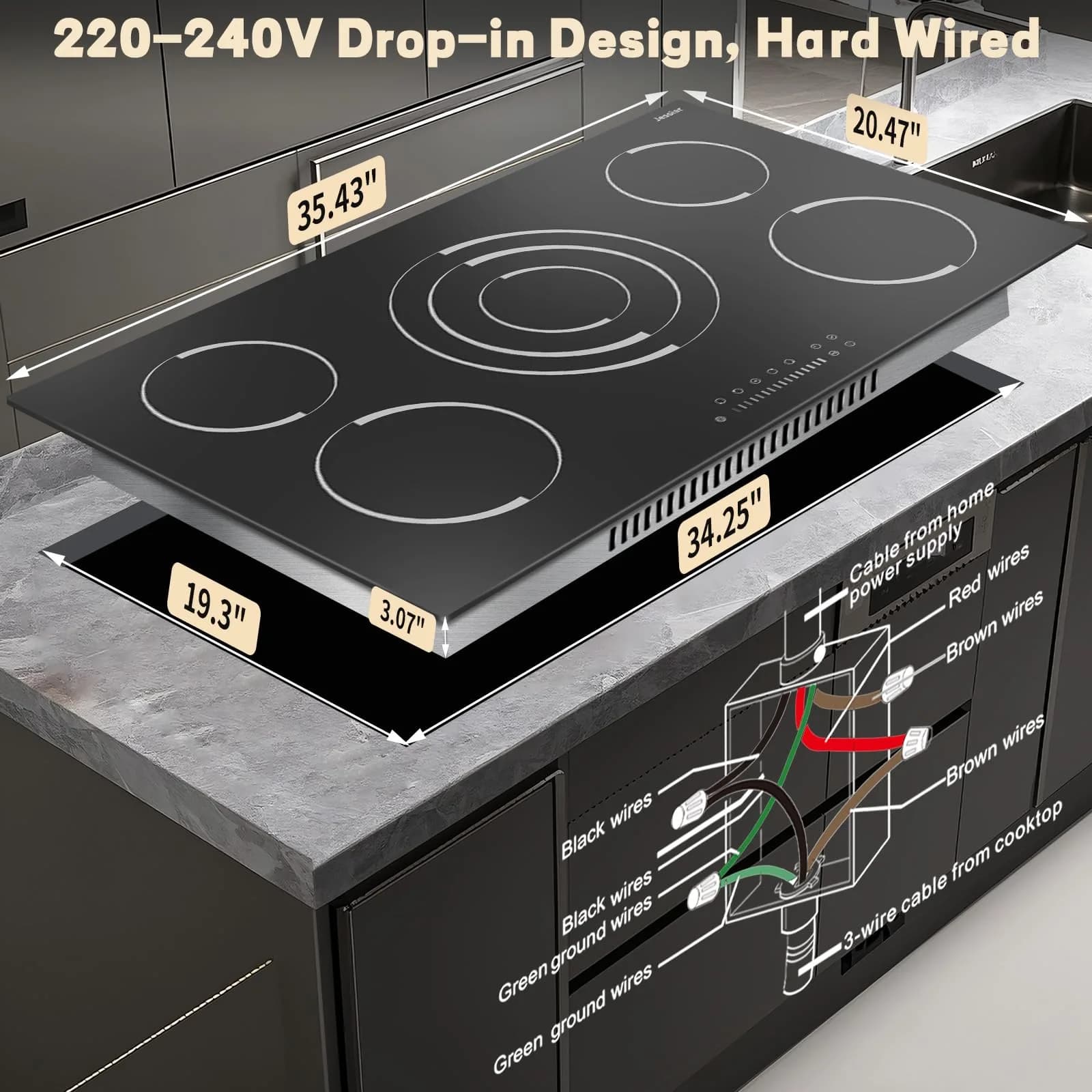 Jessier 36 Inch 5-Burner Electric Cooktop 9200W 220-240V | Slide-Touch Control with Timer & Safety Lock - view 7