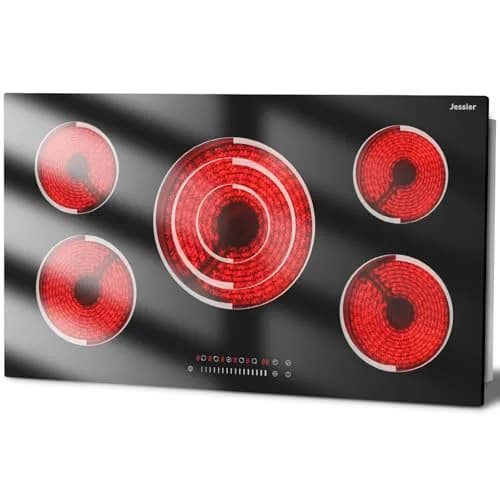 Jessier 36 Inch 5-Burner Electric Cooktop 9200W 220-240V | Slide-Touch Control with Timer & Safety Lock thumbnail 1