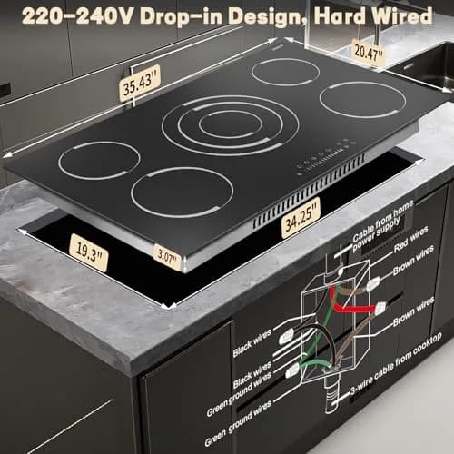 Jessier 36 Inch 5-Burner Electric Cooktop 9200W 220-240V | Slide-Touch Control with Timer & Safety Lock thumbnail 7