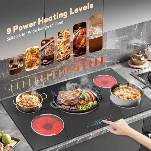 Jessier 36 Inch 5-Burner Electric Cooktop 9200W 220-240V | Slide-Touch Control with Timer & Safety Lock thumbnail 2