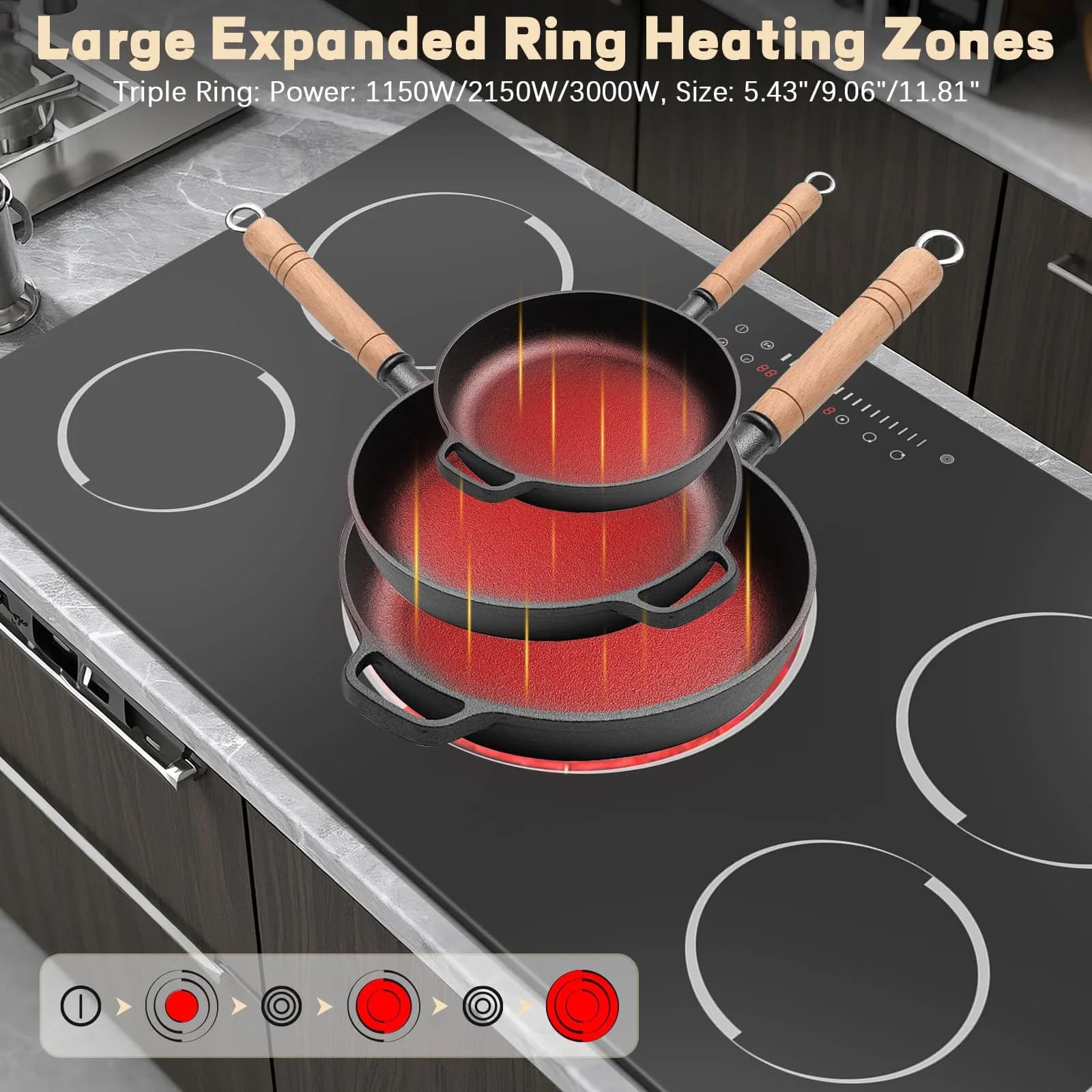 Jessier 36 Inch 5-Zone Touch Control Electric Cooktop with Dual Ring & Timer - 220-240v - view 3