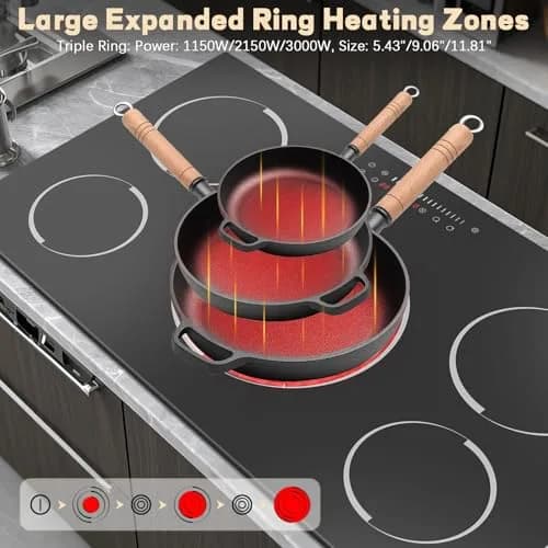 Jessier 36 Inch 5-Burner Electric Cooktop 9200W 220-240V | Slide-Touch Control with Timer & Safety Lock thumbnail 3