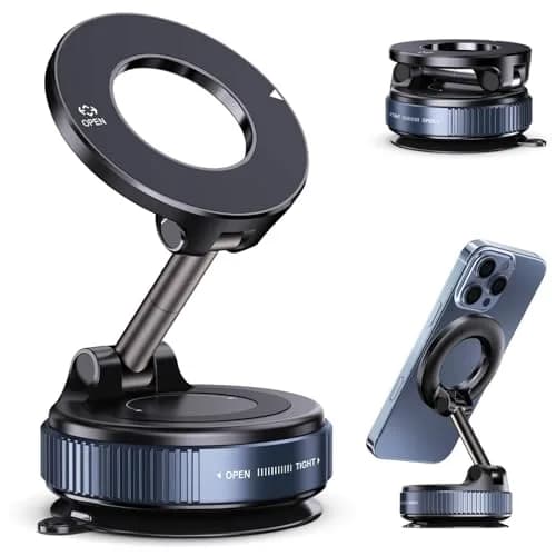 Jikasho Magnetic Phone Holder for Car | Suction Cup MagSafe Mount, 360° Adjustable, Washable Gel Base, Black thumbnail 1