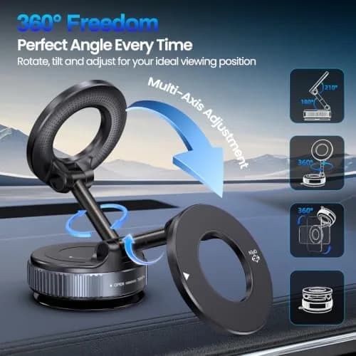 Jikasho Magnetic Phone Holder for Car | Suction Cup MagSafe Mount, 360° Adjustable, Washable Gel Base, Black thumbnail 4