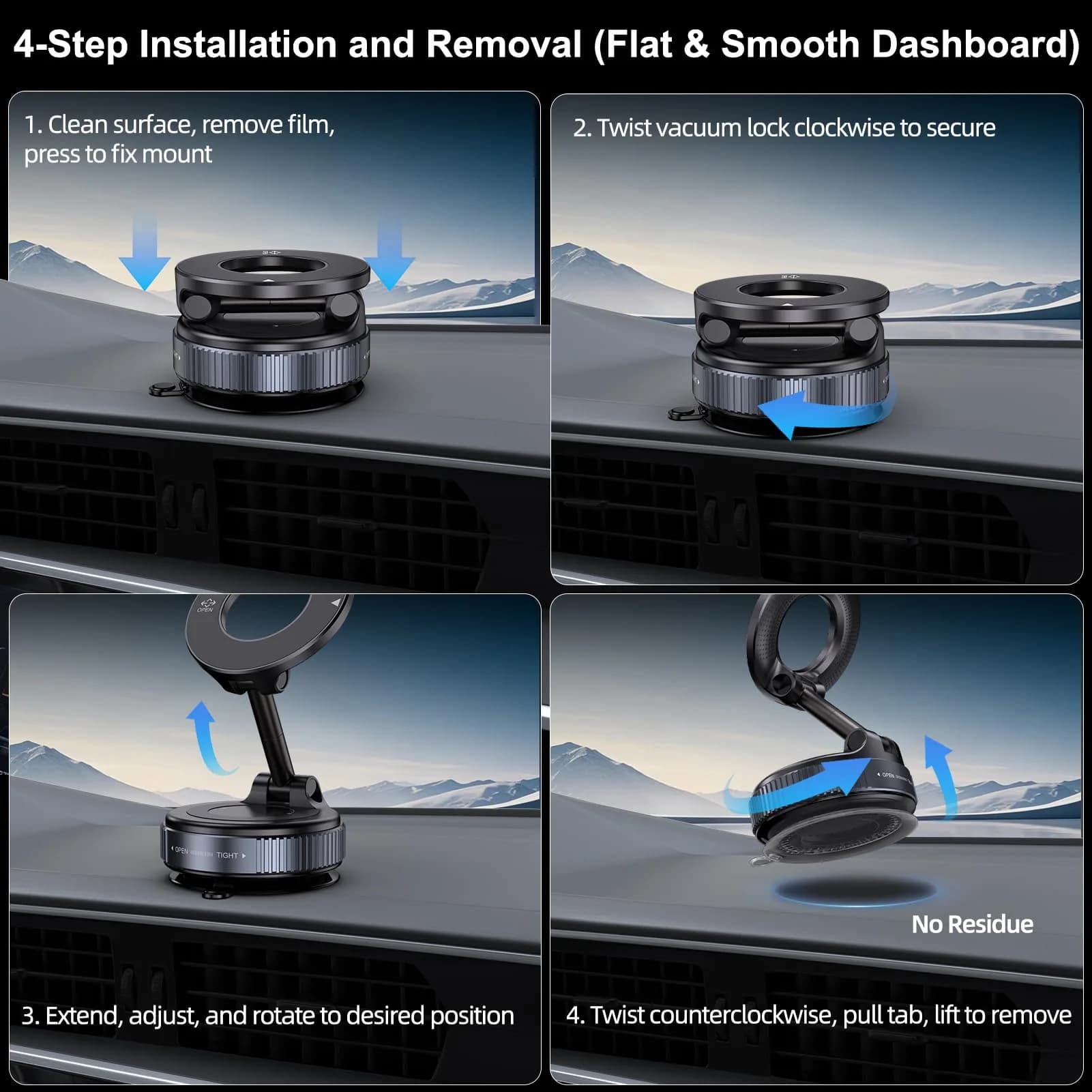 Jikasho Magnetic Phone Holder for Car | Suction Cup MagSafe Mount, 360° Adjustable, Washable Gel Base, Black - view 7