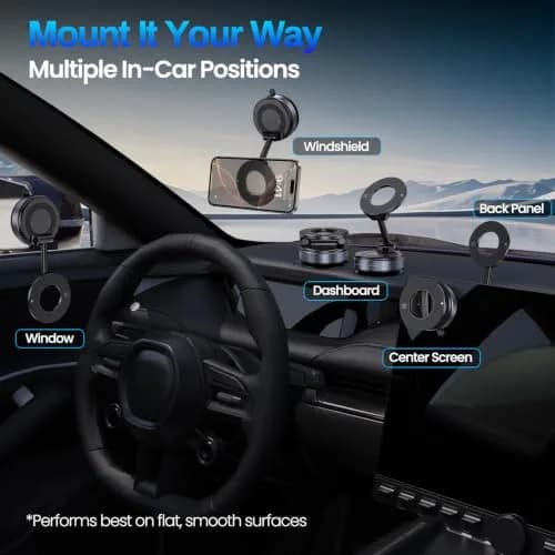 Jikasho Magnetic Phone Holder for Car | Suction Cup MagSafe Mount, 360° Adjustable, Washable Gel Base, Black thumbnail 2