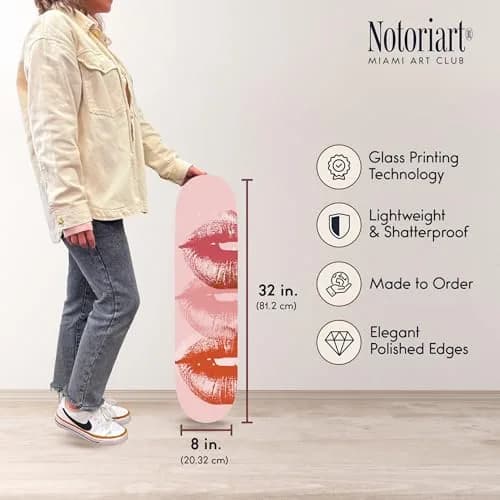 NotoriArt Pop Art Lips Skateboard Wall Art 8" x 32" Acrylic Pop Culture Decor thumbnail 6