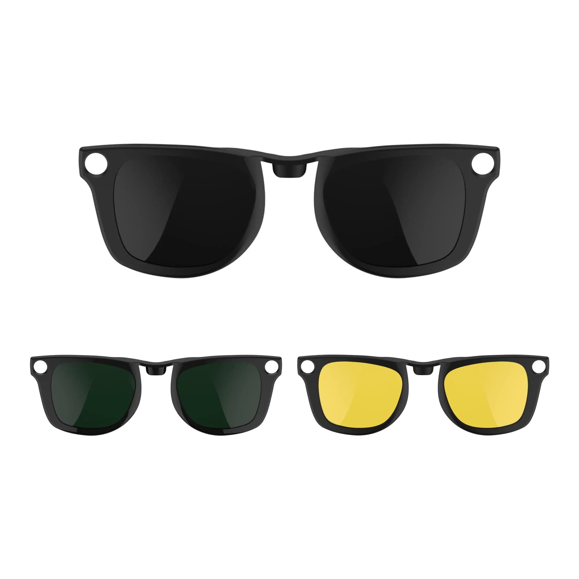 RCstyle Polarized Clip-on for Ray-Ban Meta Wayfarer RW4008/4012 Large 53-22 | Polarized, Lightweight, Perfect Fit — Large 3Pcs Dark Green+Yellow+Black