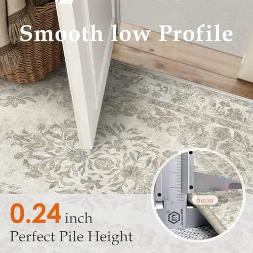 PureCozy 5x7 Washable Area Rug Cream Beige | Vintage Floral, Non Slip, Kid & Pet Friendly thumbnail 5