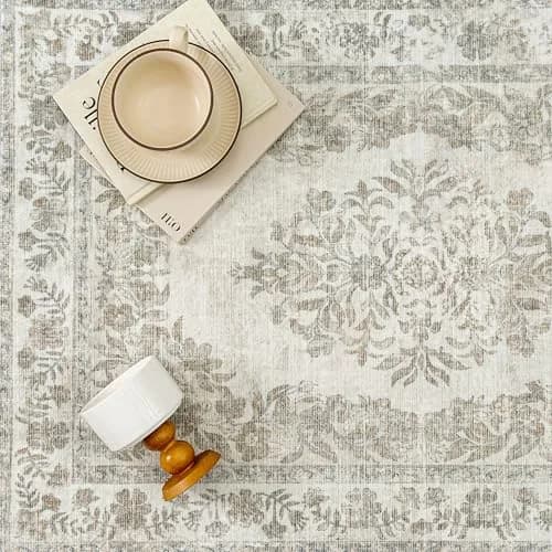 PureCozy 5x7 Washable Area Rug Cream Beige | Vintage Floral, Non Slip, Kid & Pet Friendly thumbnail 7