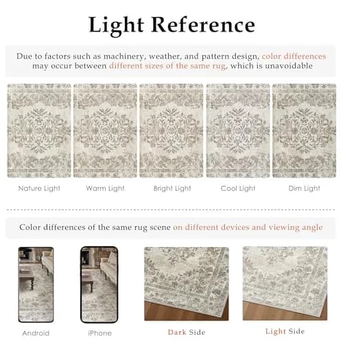 PureCozy 5x7 Washable Area Rug Cream Beige | Vintage Floral, Non Slip, Kid & Pet Friendly thumbnail 2