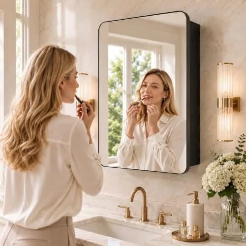 GoTiling Bathroom Medicine Cabinet with Mirror, 20x30 Inch | Recessed or Surface Mount, Adjustable Shelves, Matte Black thumbnail 6