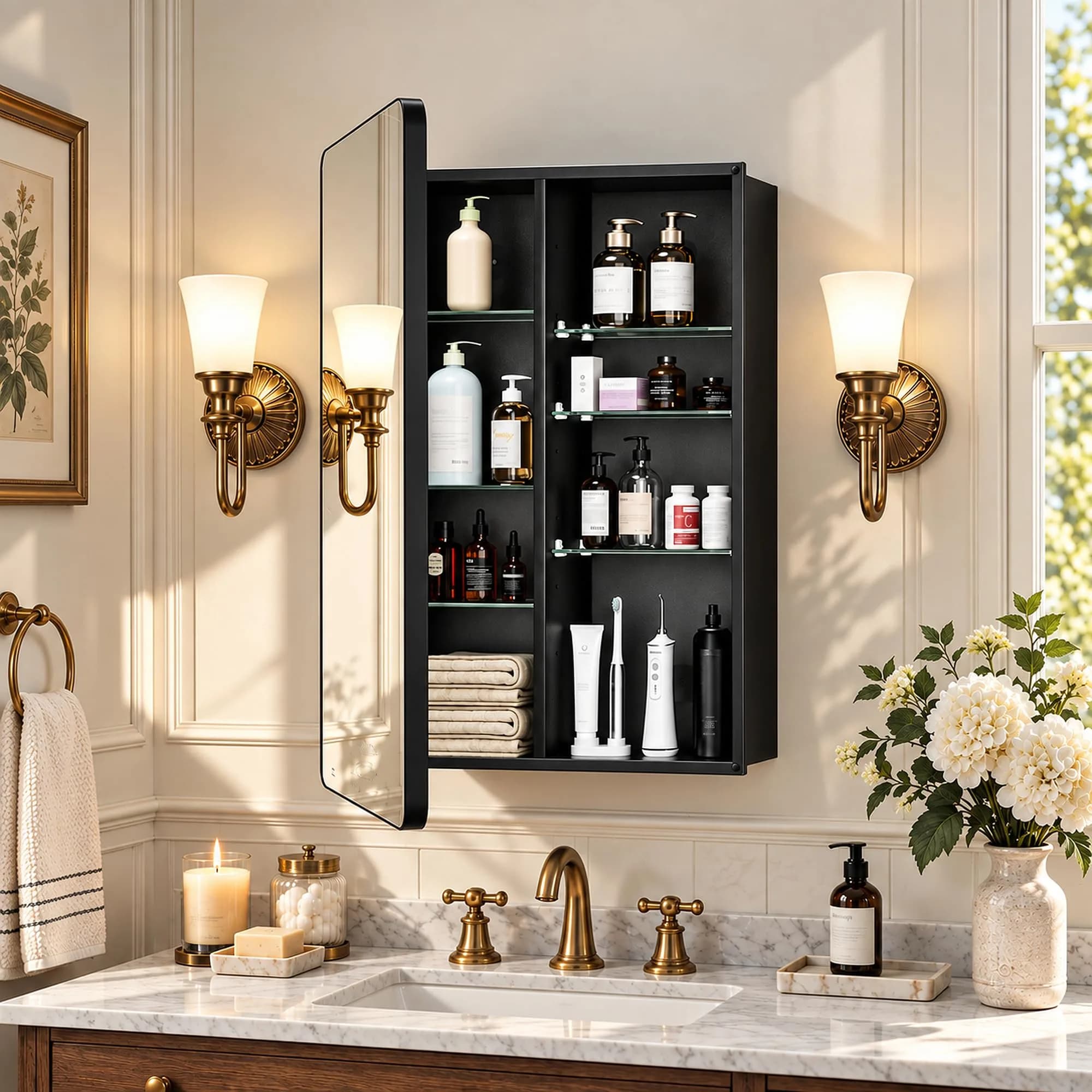 GoTiling Bathroom Medicine Cabinet with Mirror, 20x30 Inch | Recessed or Surface Mount, Adjustable Shelves, Matte Black — 20" x 30"
