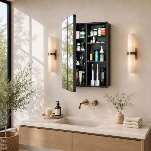 GoTiling Bathroom Medicine Cabinet with Mirror, 20x30 Inch | Recessed or Surface Mount, Adjustable Shelves, Matte Black thumbnail 9
