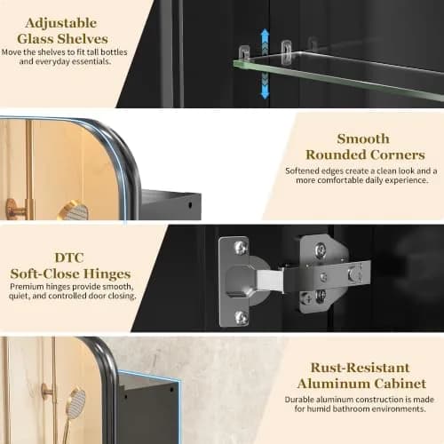 GoTiling 16x24 Black Medicine Cabinet with Mirror | Recessed & Surface Mount, Modern Design thumbnail 4