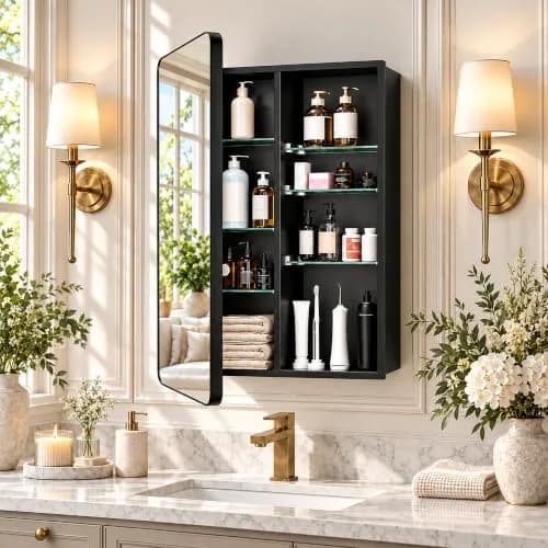 GoTiling 20x26 Black Medicine Cabinet with Mirror | Recessed & Surface Mount, Modern Design thumbnail 1
