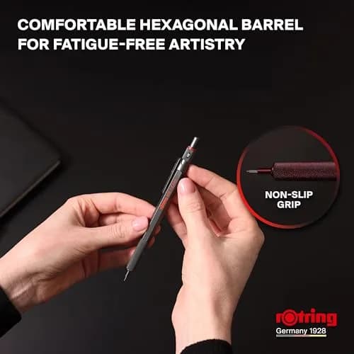 Rotring 600 Full-Metal Body 0.7mm Mechanical Pencil, Black, for Precise Ruler-Based Drawing | Hexagonal Barrel Prevents Sliding thumbnail 5