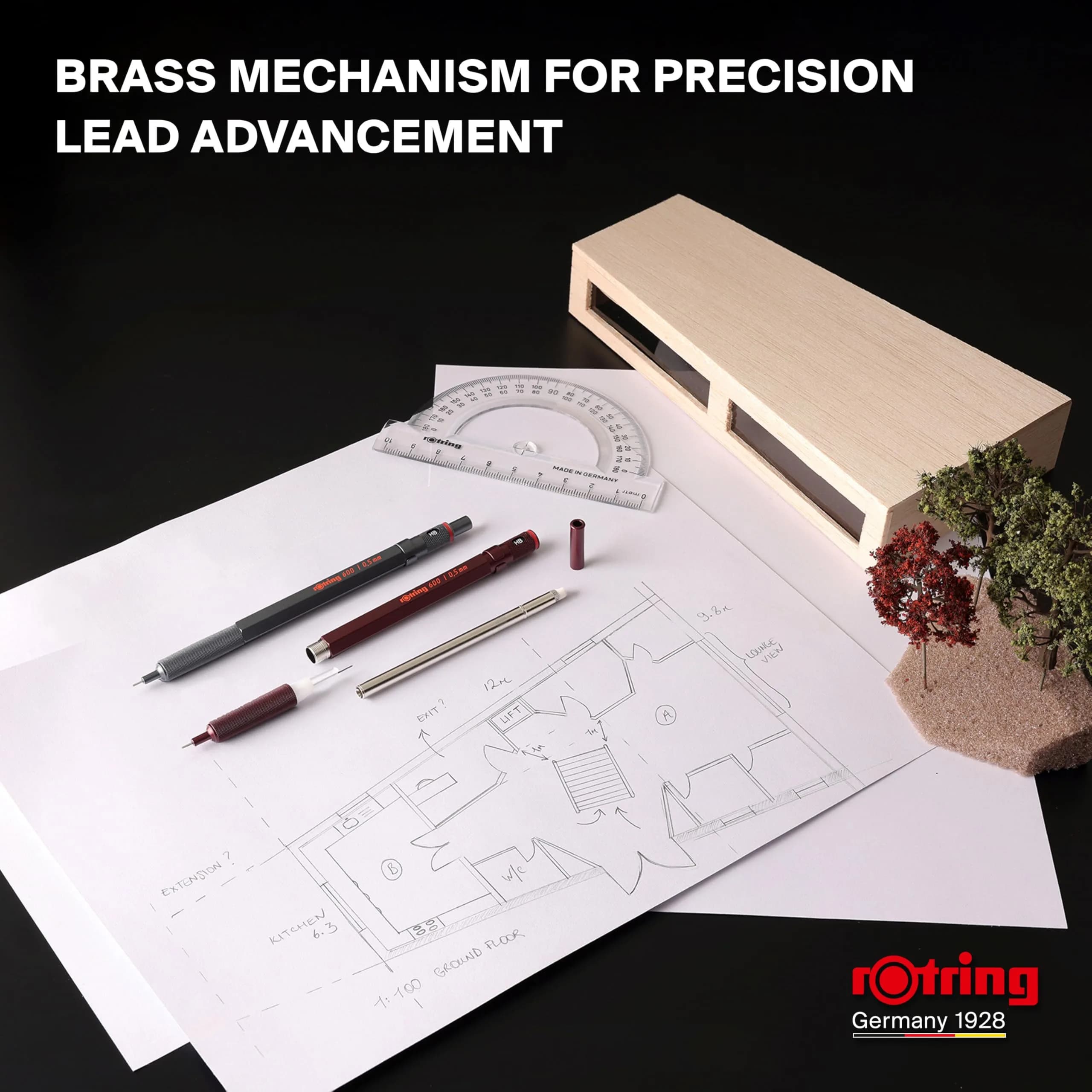 Rotring 600 Full-Metal Body 0.7mm Mechanical Pencil, Black, for Precise Ruler-Based Drawing | Hexagonal Barrel Prevents Sliding - view 7