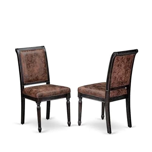 Luxe by East West Furniture CYC-SBB-33 Mid Century Dining Chairs Set of 2 | Brown Polyester Upholstered Chairs with Black Finish thumbnail 1