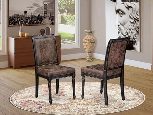 Luxe by East West Furniture CYC-SBB-33 Mid Century Dining Chairs Set of 2 | Brown Polyester Upholstered Chairs with Black Finish thumbnail 2