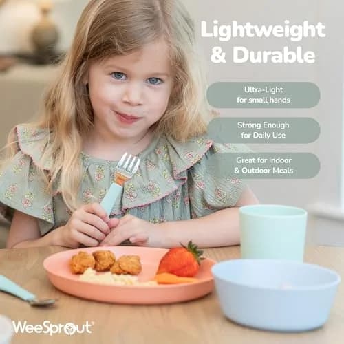 WeeSprout Bamboo Plates Set of 4 Kid-Sized Dinnerware | BPA-Free & Dishwasher Safe thumbnail 4
