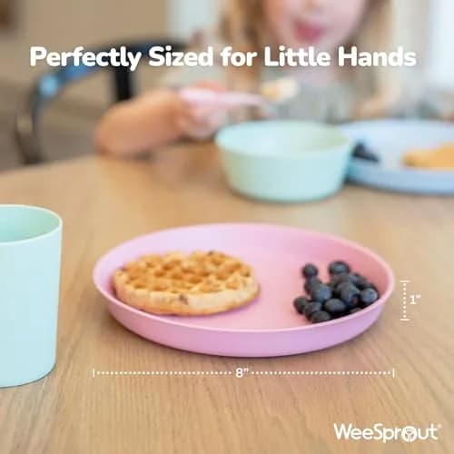 WeeSprout Bamboo Plates Set of 4 Kid-Sized Dinnerware | BPA-Free & Dishwasher Safe thumbnail 2