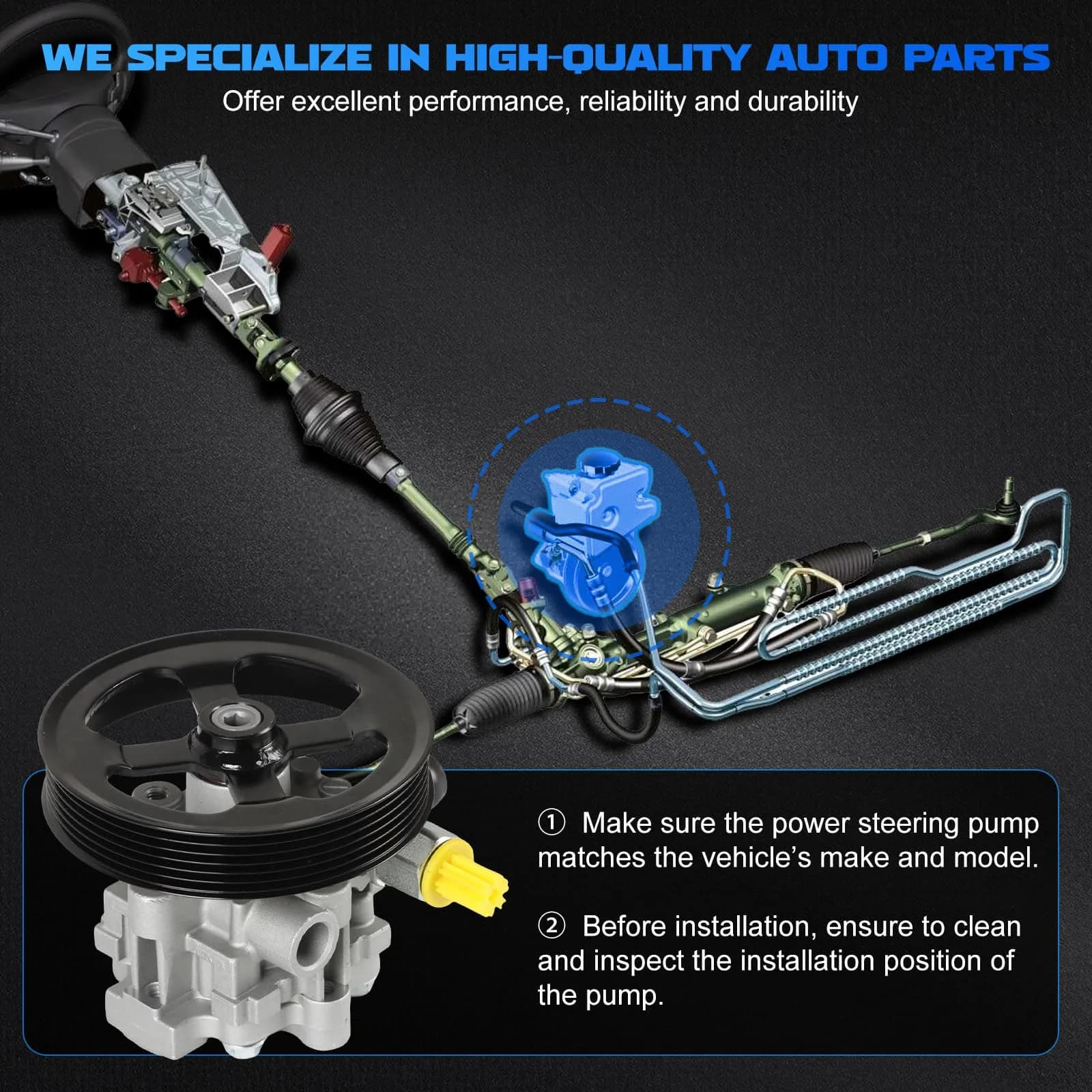 YOMALL Power Steering Pump 20-2402 with Pulley | Fits 2007-2010 Cirrus, Sebring, 2011-2014 200, 2008-2014 Avenger, 2009-2020 Journey 2.4L - view 8